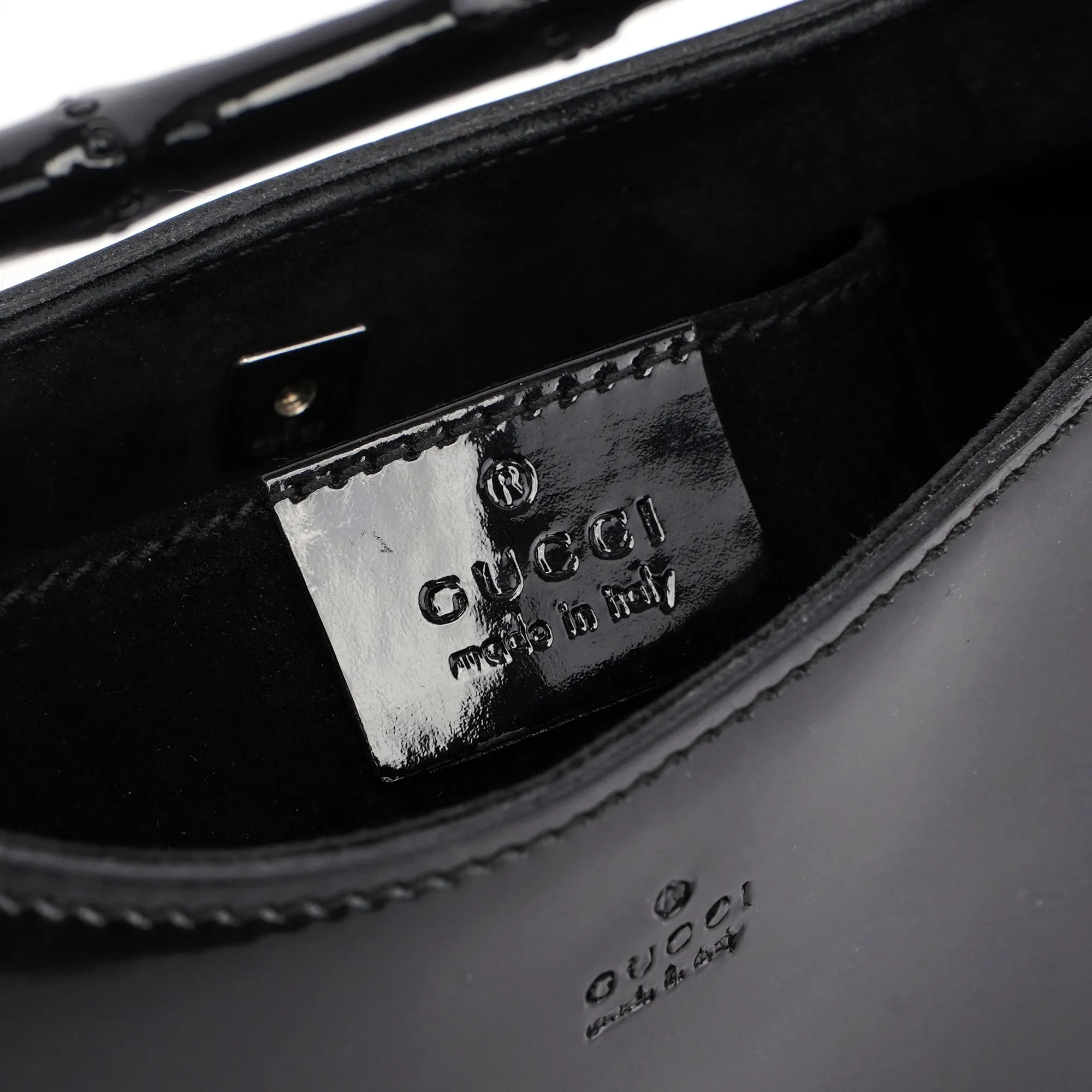 005 0776 Black Patent Leather Bamboo Shoulder Bag