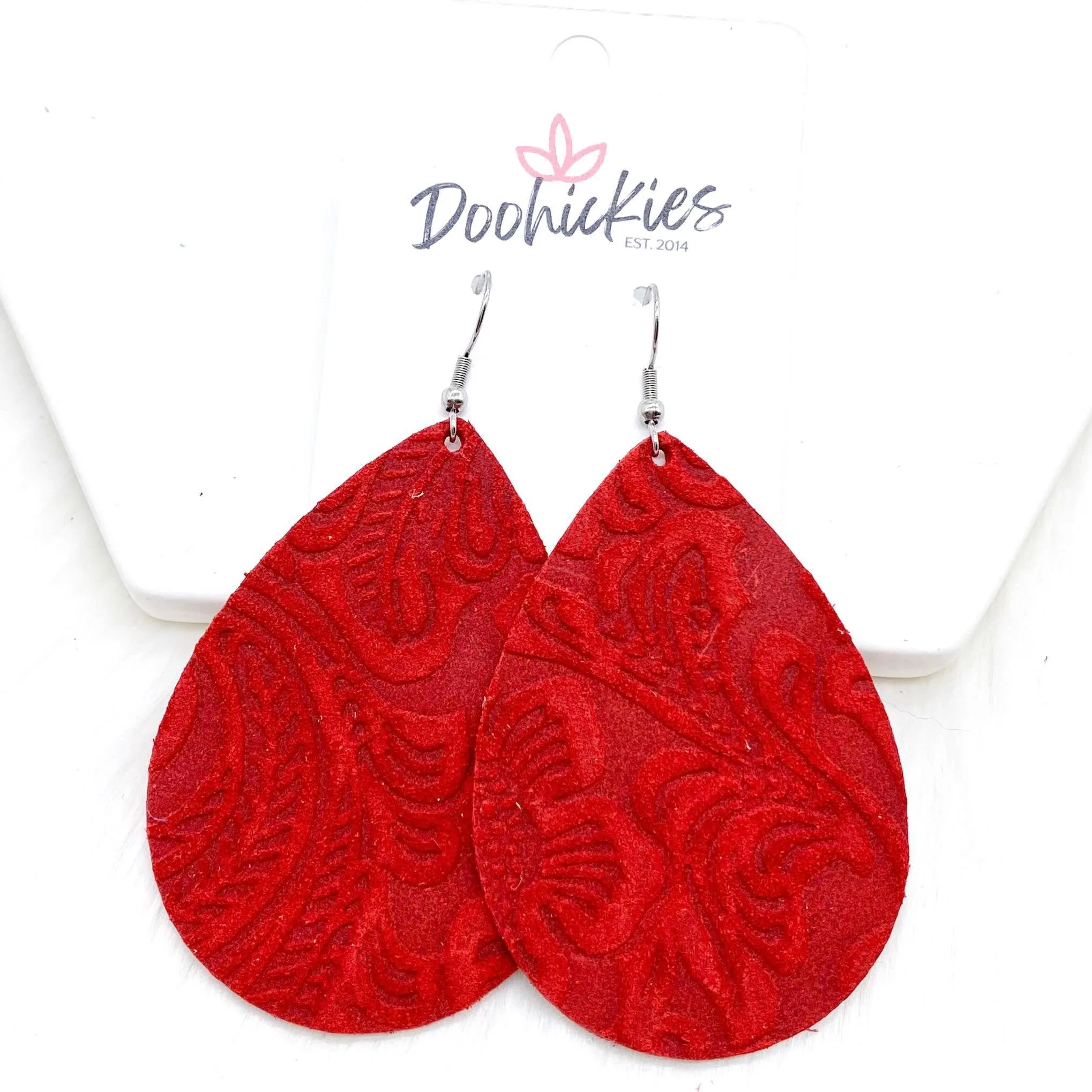 2.5" Embossed Suede Teardrops -Earrings