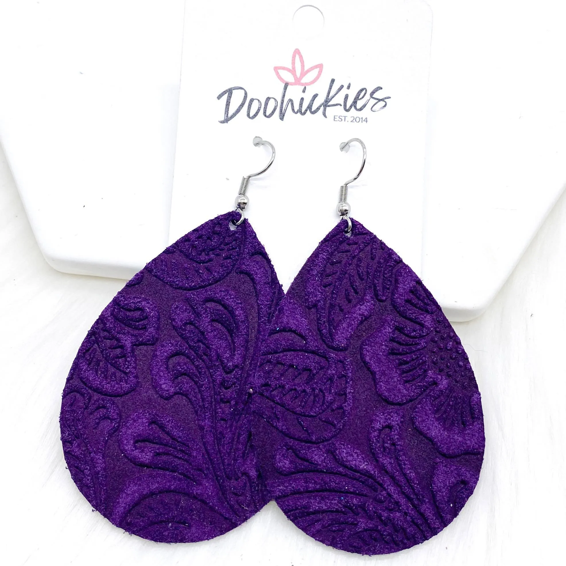 2.5" Embossed Suede Teardrops -Earrings