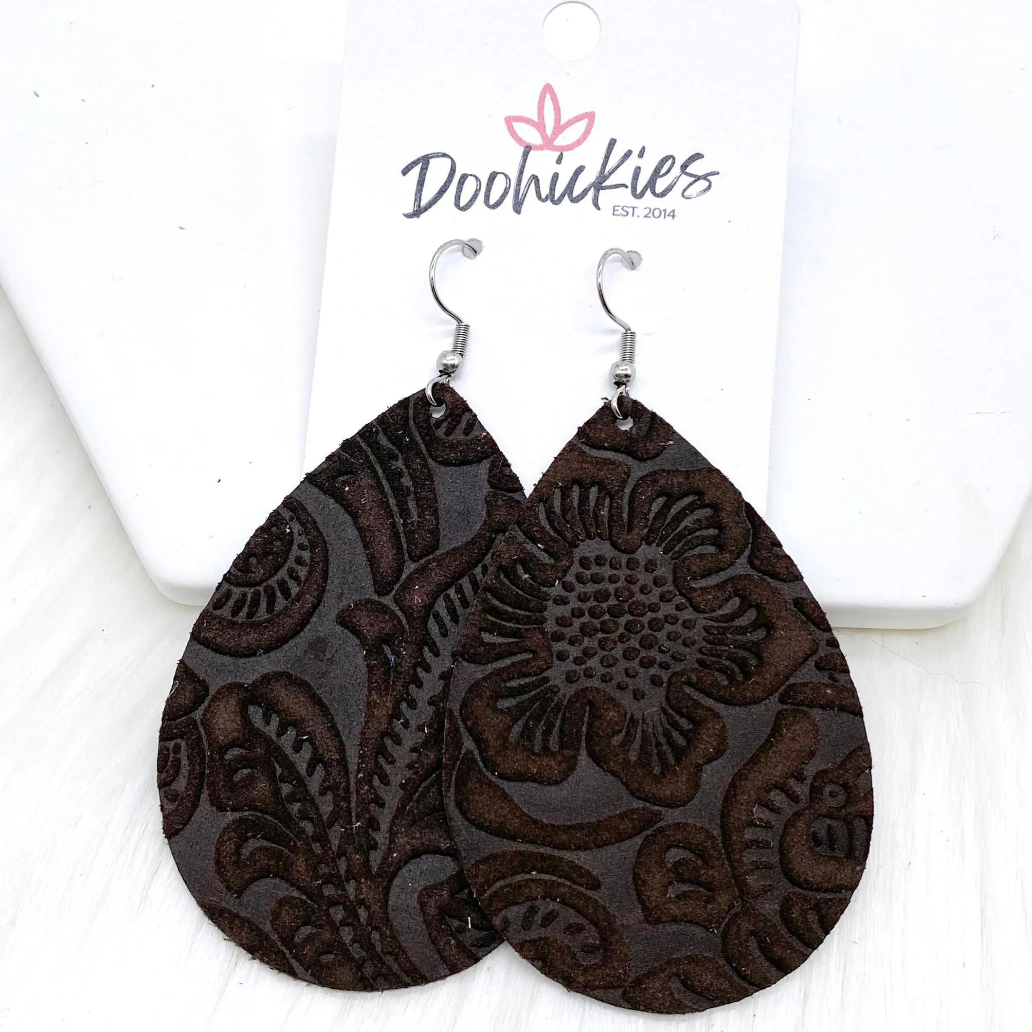 2.5" Embossed Suede Teardrops -Earrings