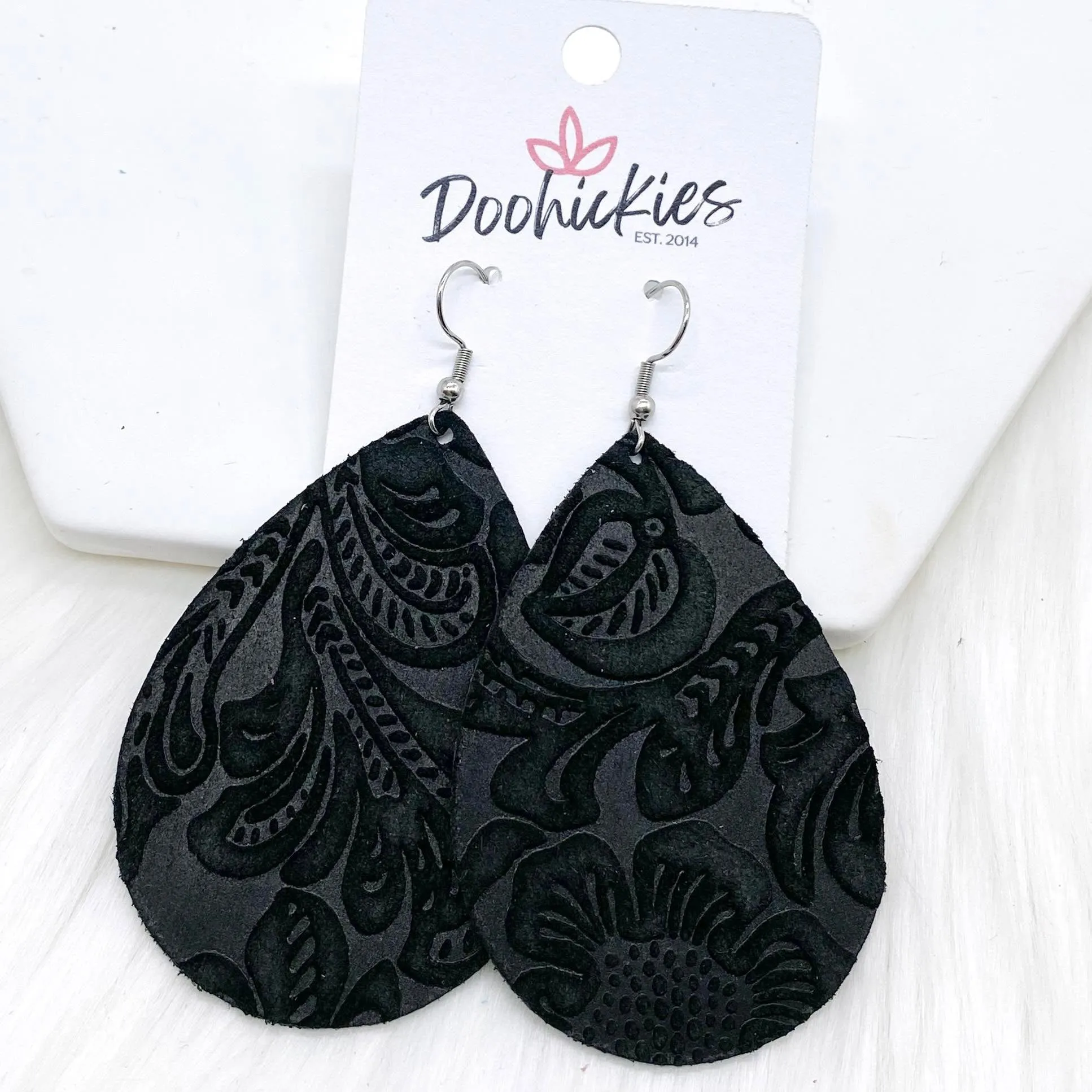 2.5" Embossed Suede Teardrops -Earrings
