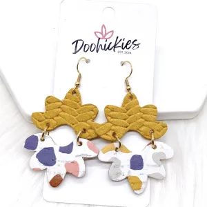 2.5" Mustard Braided & Pastel Dot Blossoms - Fall Earrings