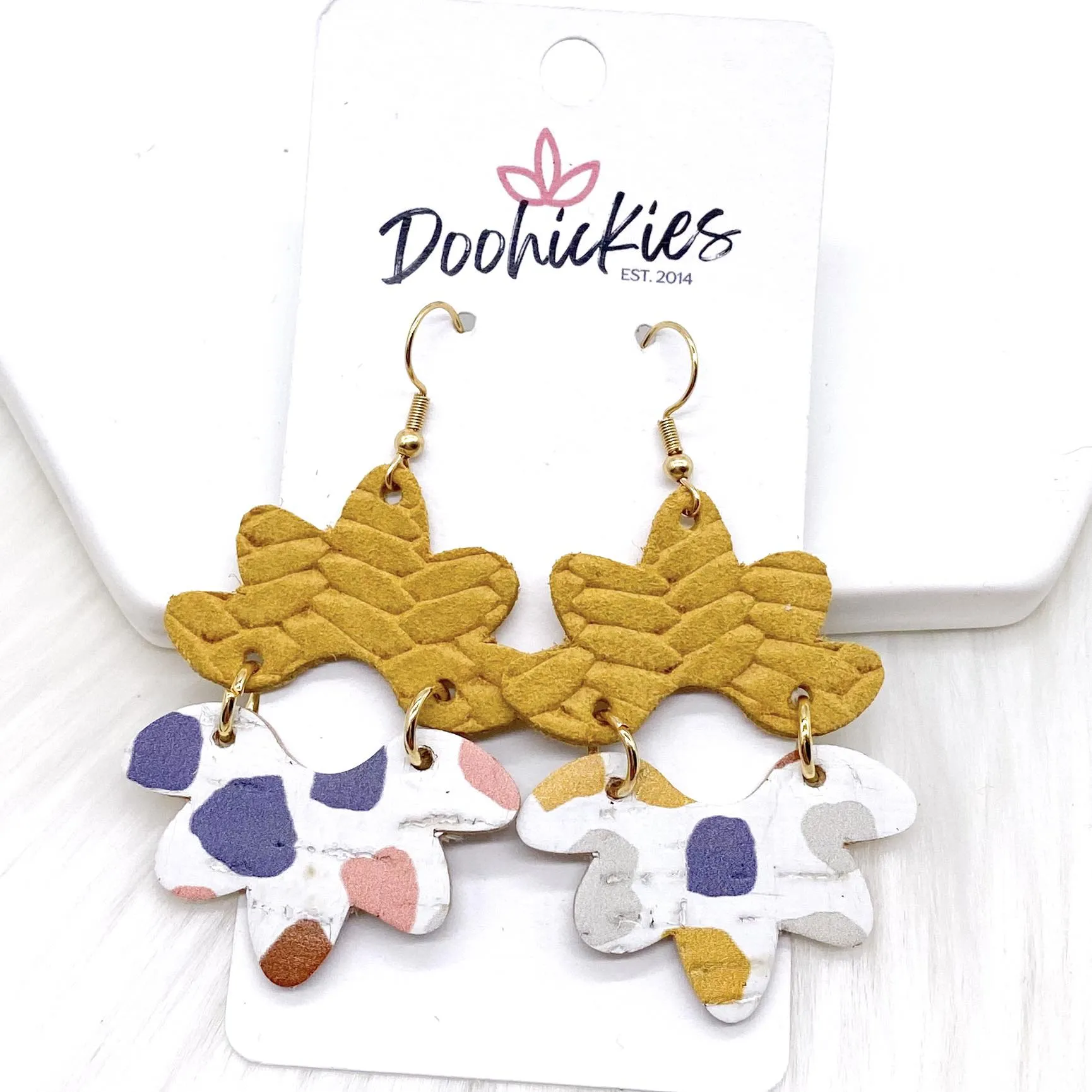 2.5" Mustard Braided & Pastel Dot Blossoms - Fall Earrings