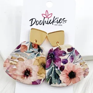 2" Gold Mirror & Plum Floral Jasmine Dangles