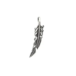 3-D Antique Finish Feather Plume Pendant (Silver)