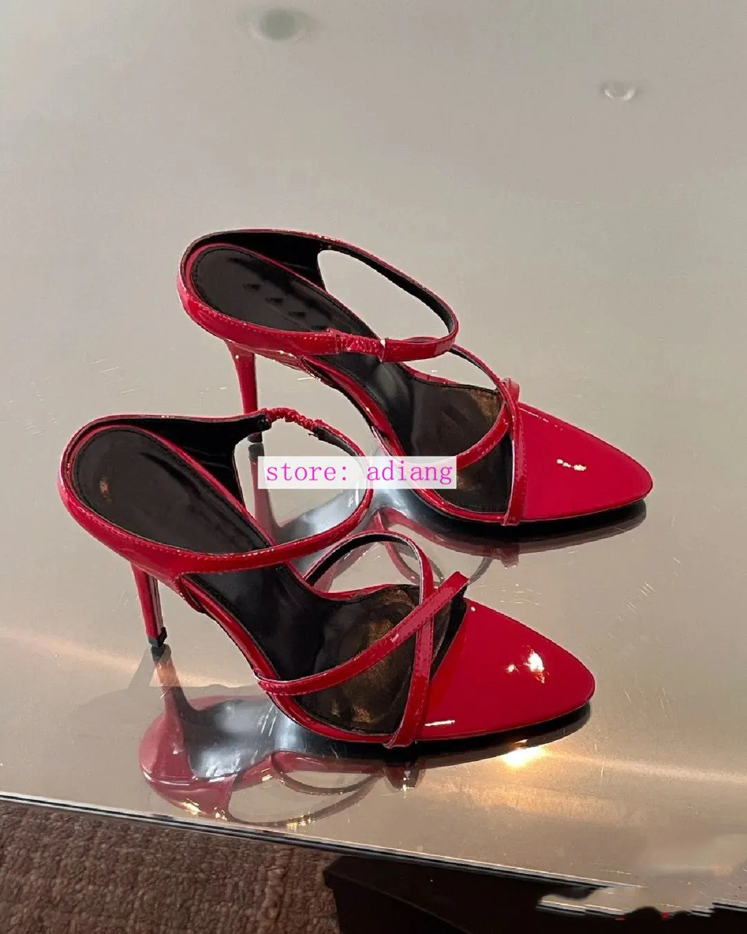 35-40 patent leather red sandals 10cm stiletto shoes sexy grace shoes 2023 high quality