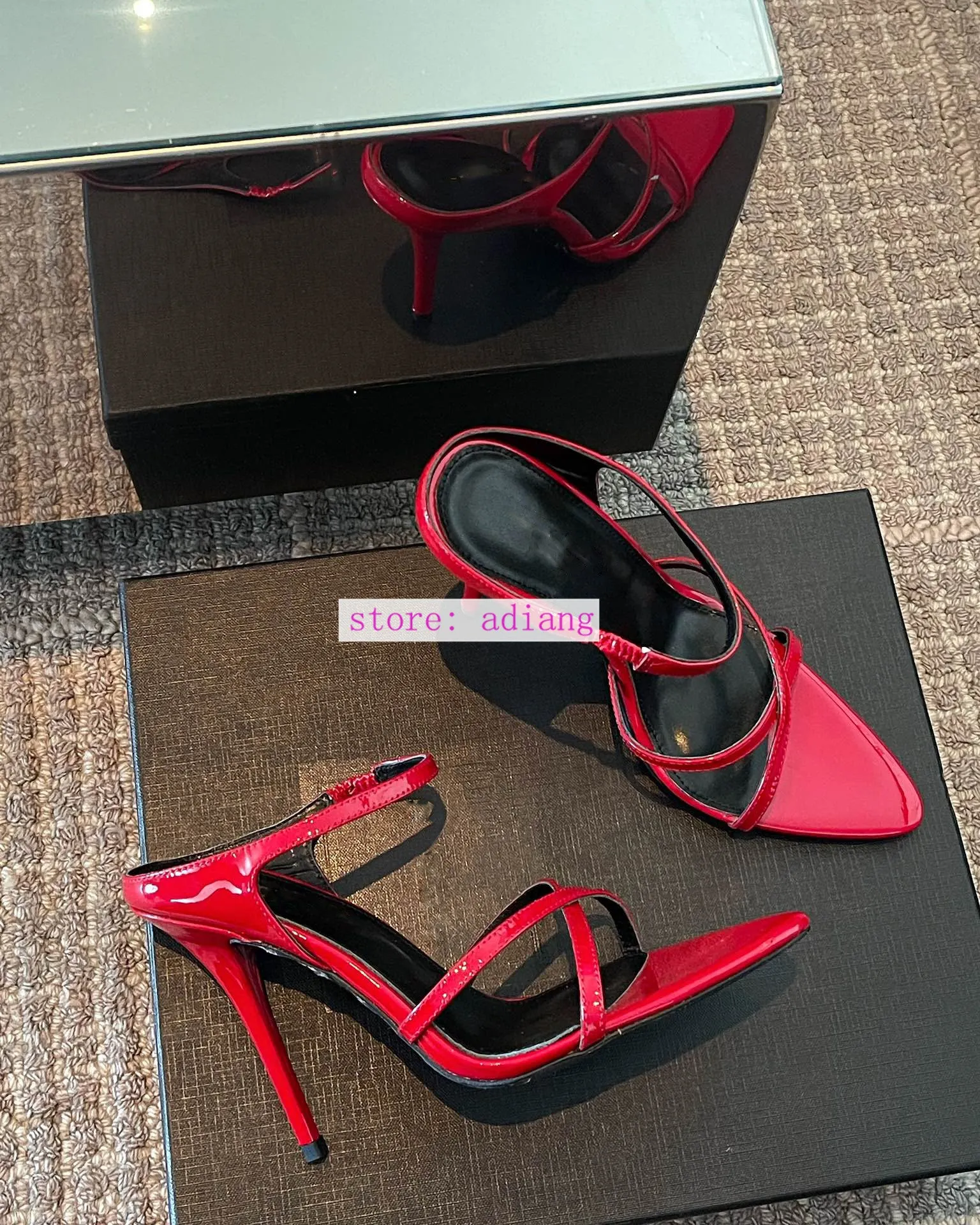35-40 patent leather red sandals 10cm stiletto shoes sexy grace shoes 2023 high quality