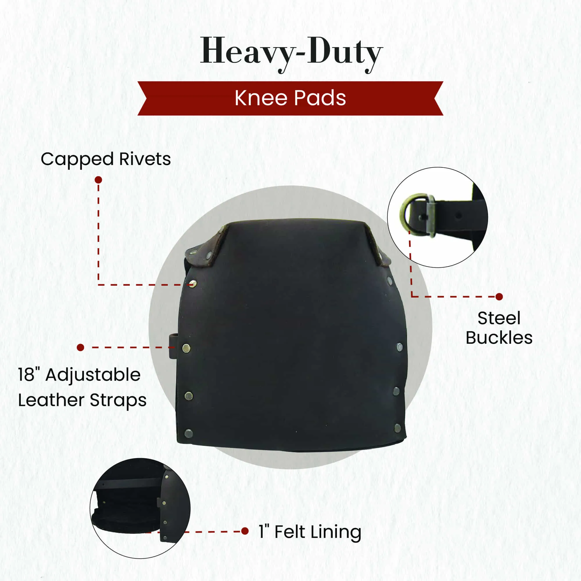 74013 - Knee Pads in Heavy Top Grain Oiled Leather