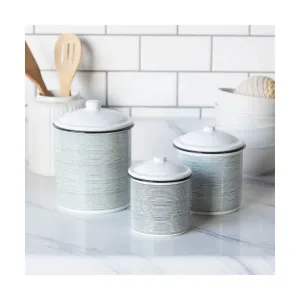 8" Antique Metal Enamelware Canisters Set of 3