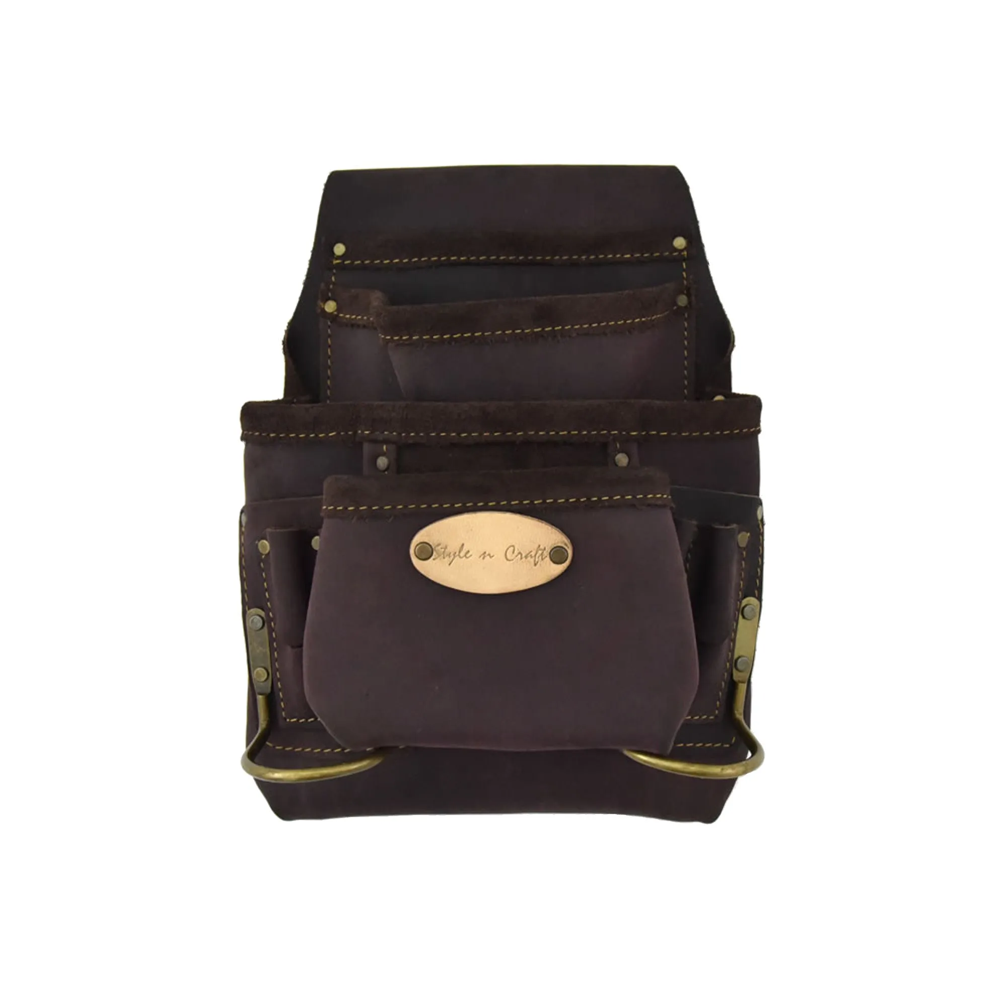 90923 - 10 Pocket Carpenter's Nail and Tool Pouch in Oiled Full Grain Leather | Style n Craft