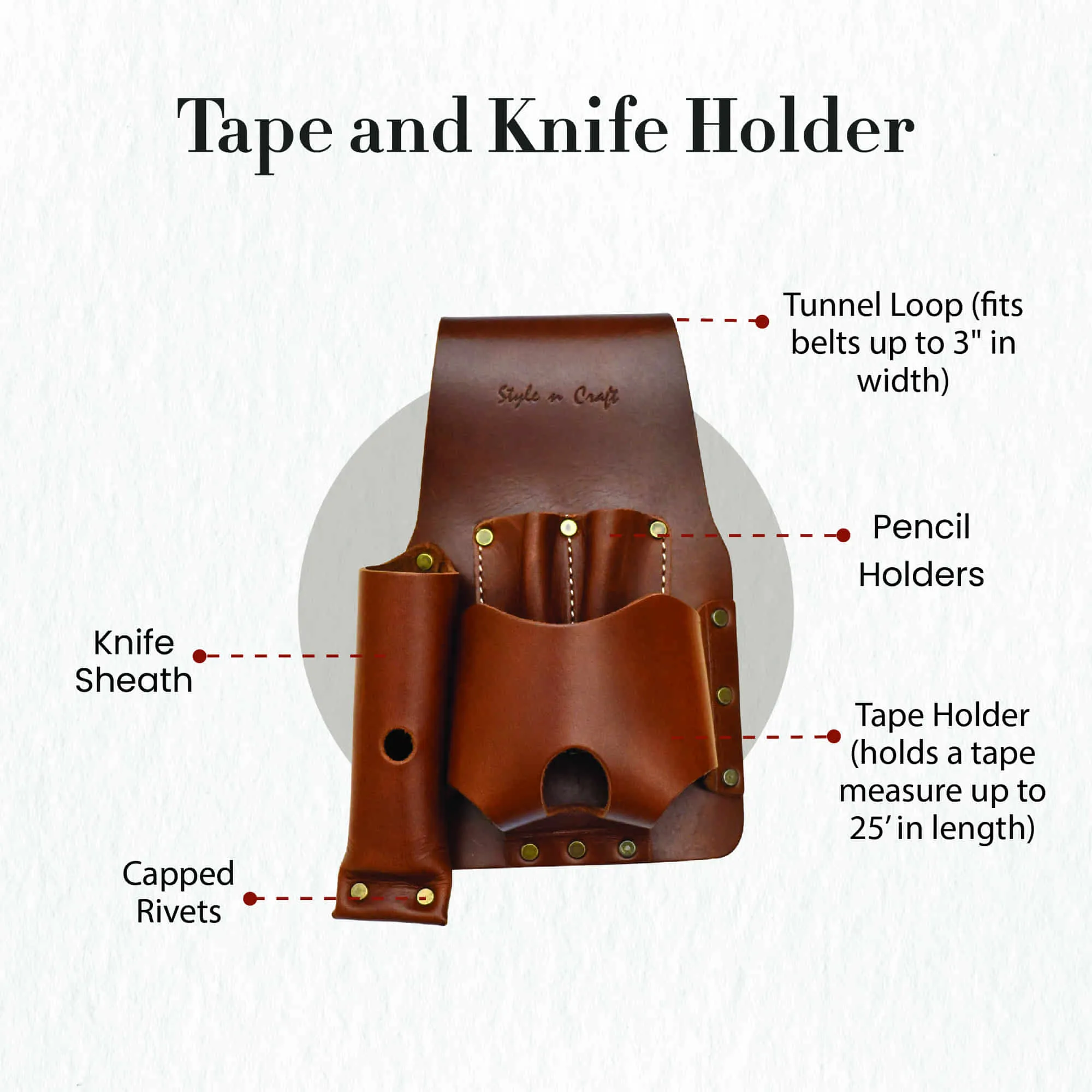 98015 Tape and Knife Holder in Heavy Top Grain Leather | Style n Craft