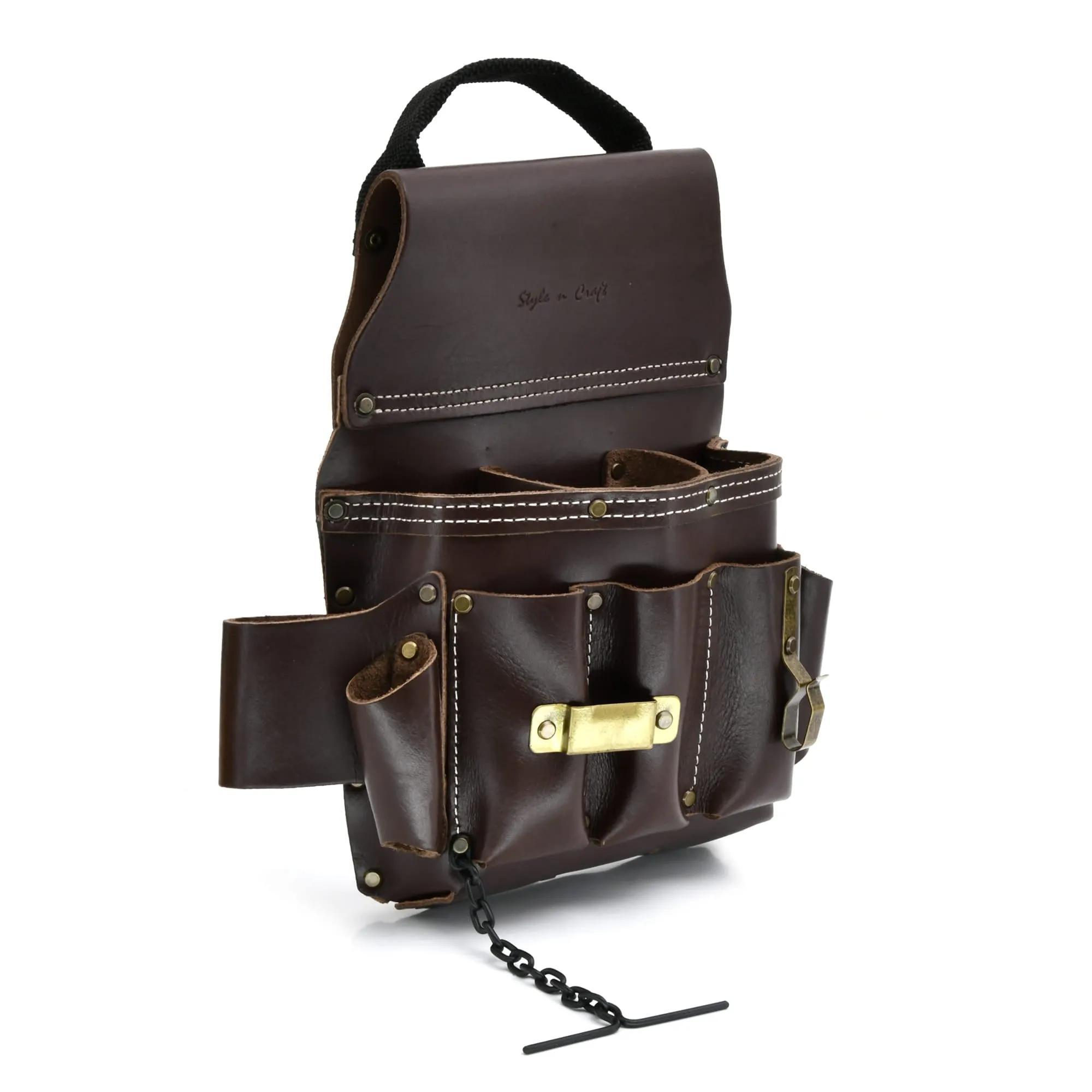 98465 - 10 Pocket Electrician's Tool Pouch in Tan Full Grain Leather | Style n Craft