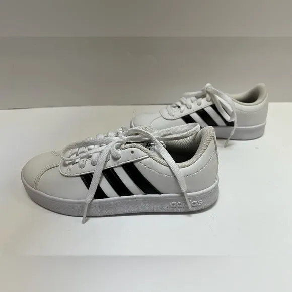 Adidas  Boys Vl Court 2.0 Sneakers Shoes sz 12.5k White Leather Black Stripe