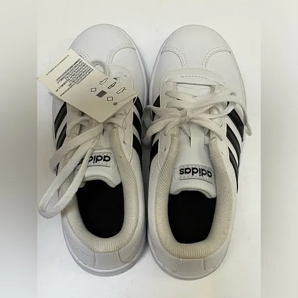 Adidas  Boys Vl Court 2.0 Sneakers Shoes sz 12.5k White Leather Black Stripe
