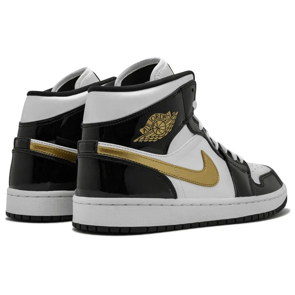 Air Jordan 1 Mid 'Patent Black White Gold'