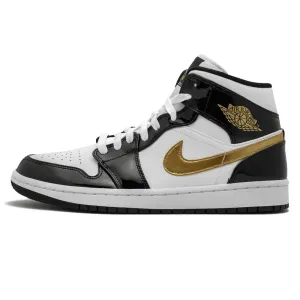 Air Jordan 1 Mid 'Patent Black White Gold'