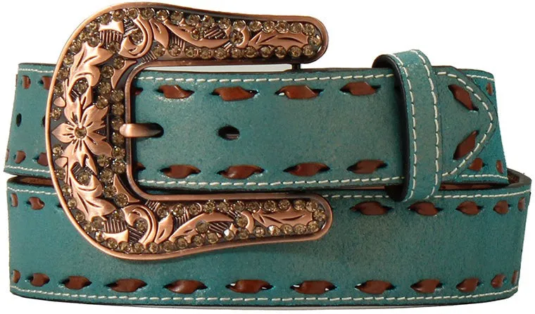 Angel Ranch Women's Chocolate Buckstitch Turquoise Belt