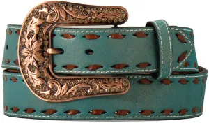 Angel Ranch Women's Chocolate Buckstitch Turquoise Belt
