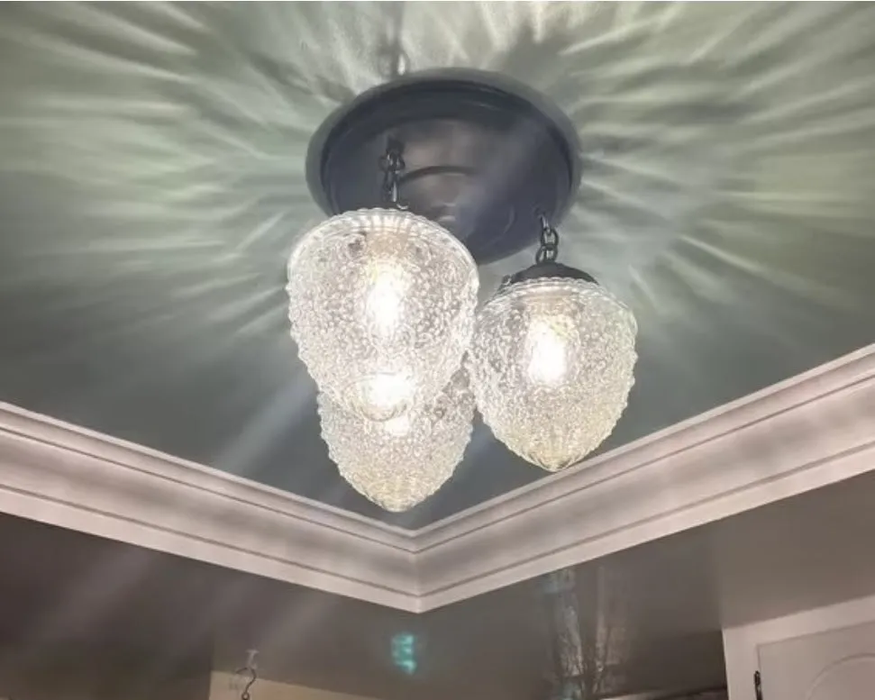 Antique Acorn Glass Ceiling Lighting Fixture Chain Trio