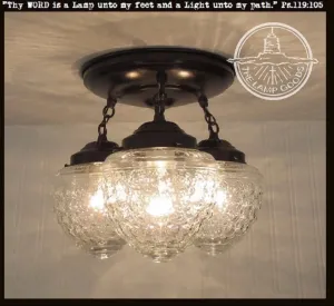 Antique Acorn Glass Ceiling Lighting Fixture Chain Trio