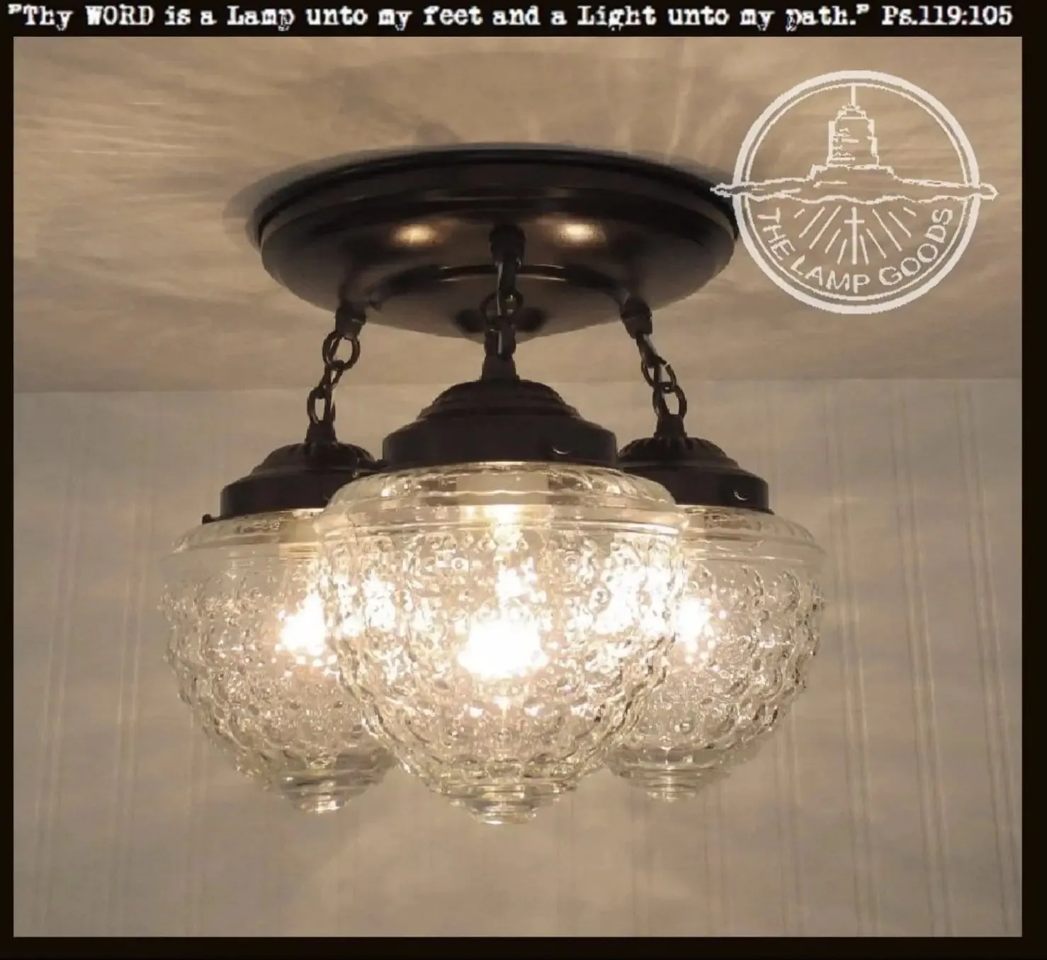 Antique Acorn Glass Ceiling Lighting Fixture Chain Trio