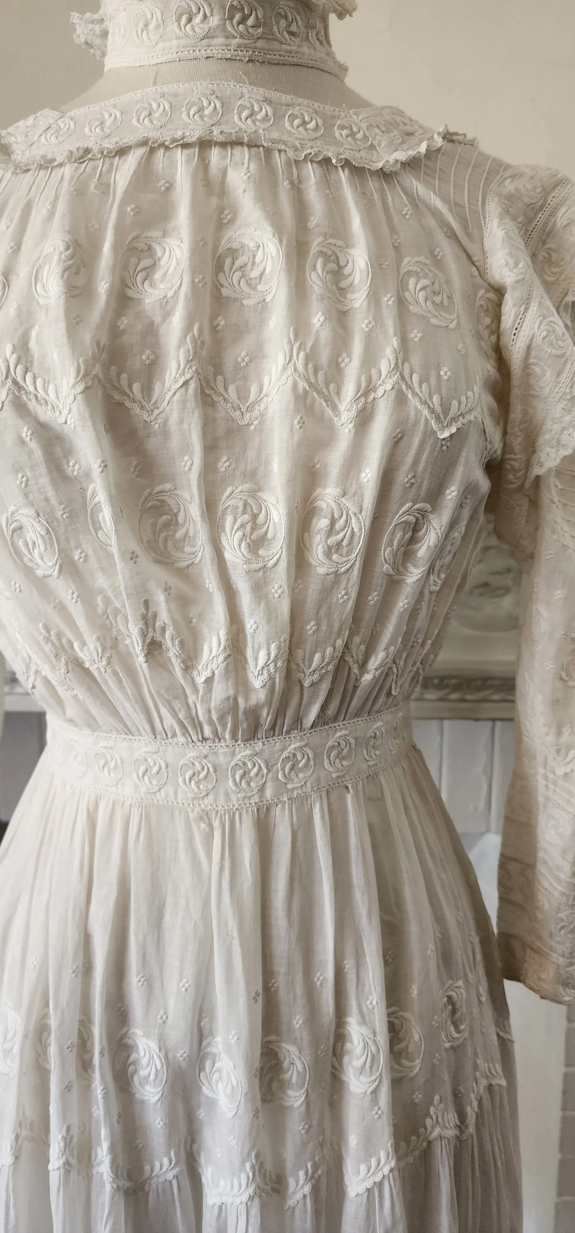 Antique Edwardian Lawn Dress / White Cotton Lace Embroidery AS IS