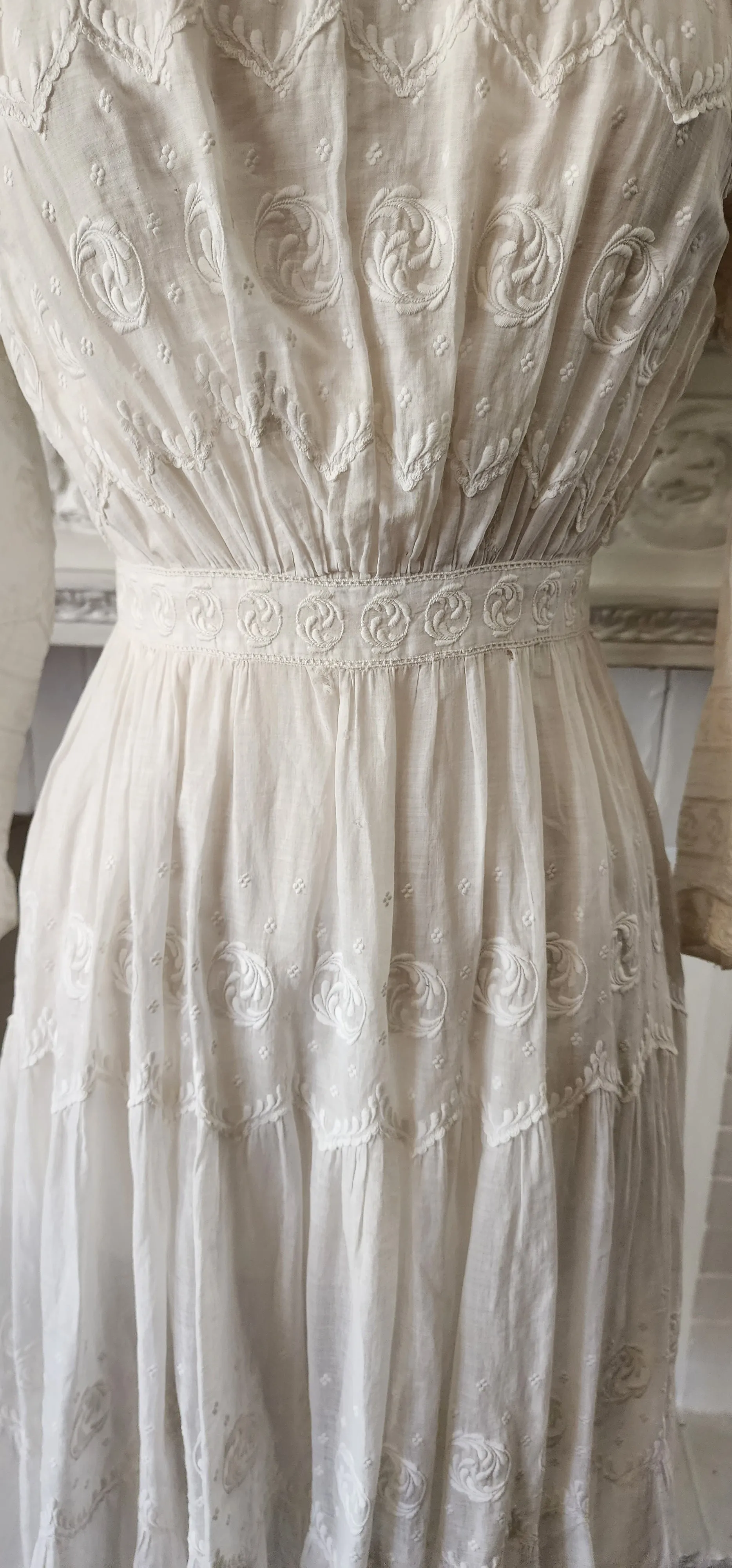 Antique Edwardian Lawn Dress / White Cotton Lace Embroidery AS IS