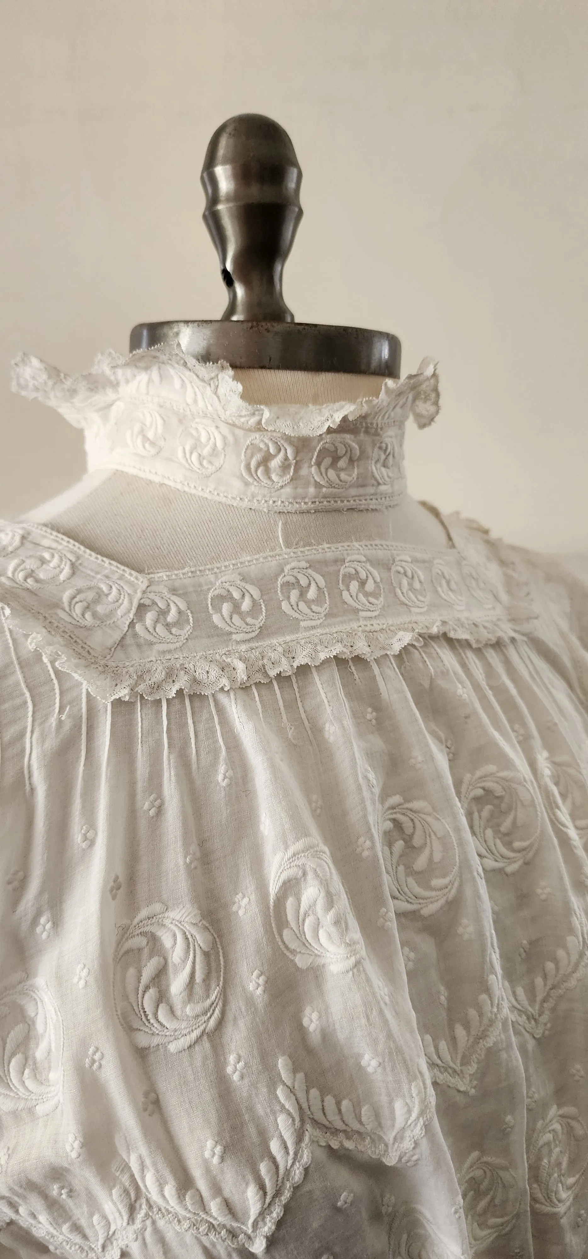 Antique Edwardian Lawn Dress / White Cotton Lace Embroidery AS IS