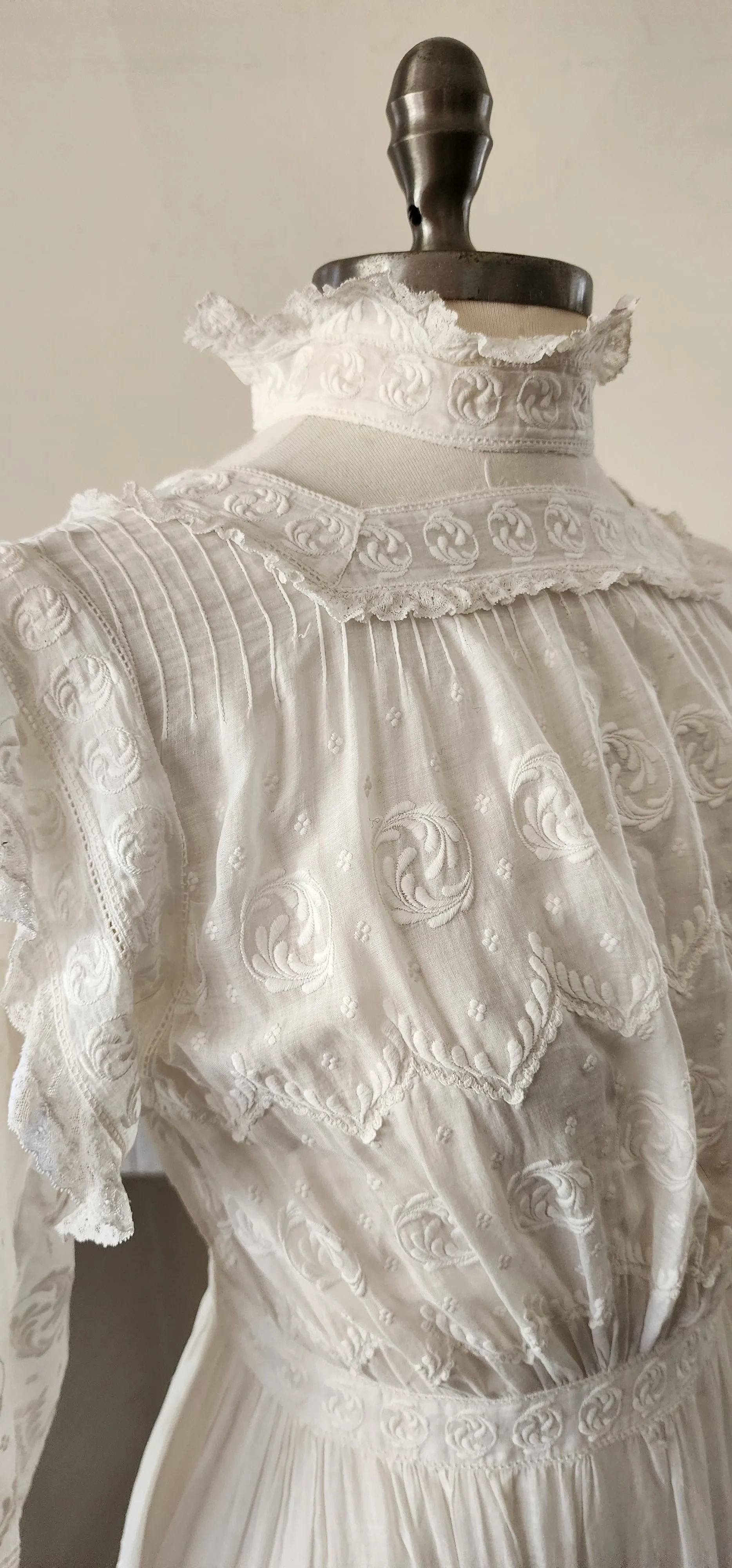 Antique Edwardian Lawn Dress / White Cotton Lace Embroidery AS IS