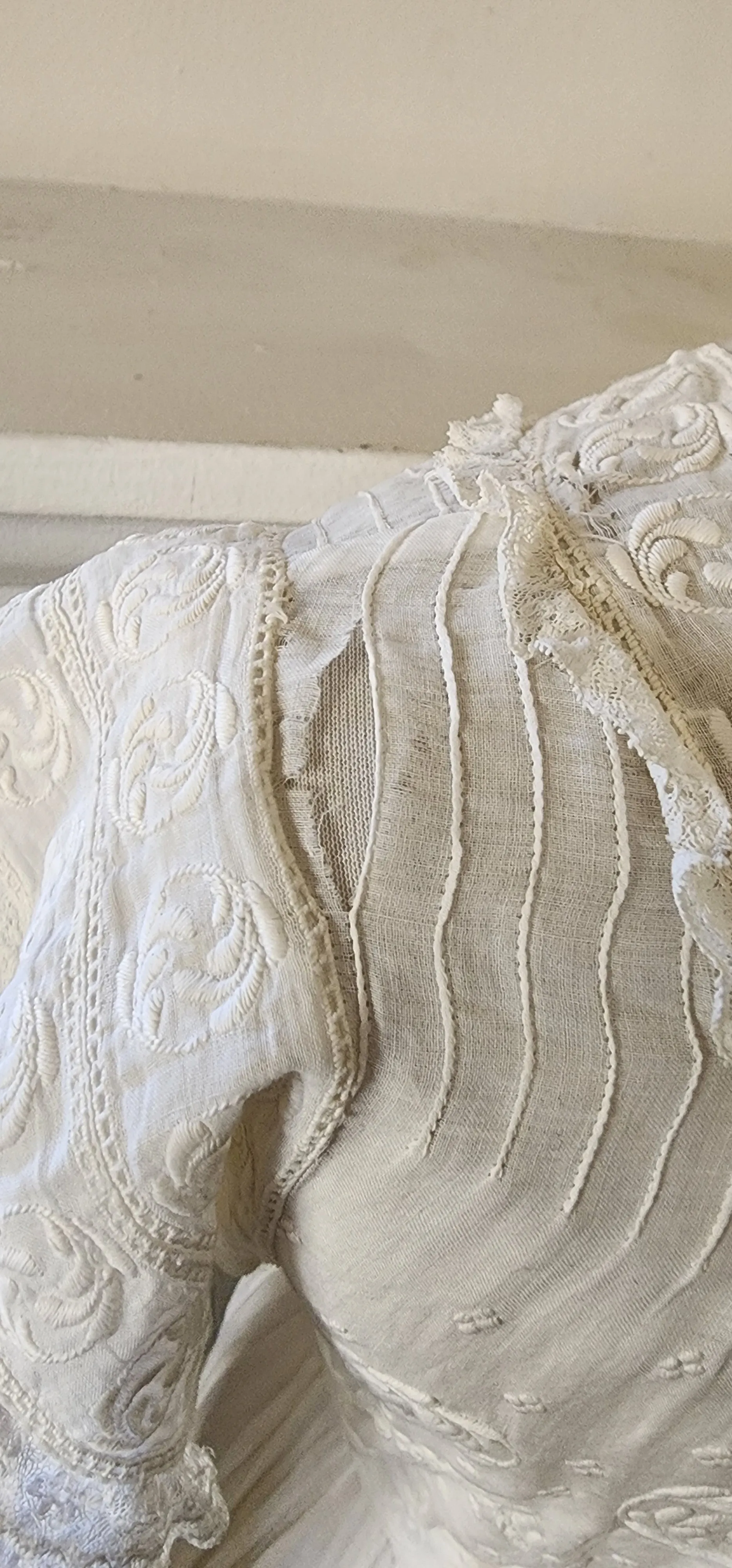 Antique Edwardian Lawn Dress / White Cotton Lace Embroidery AS IS