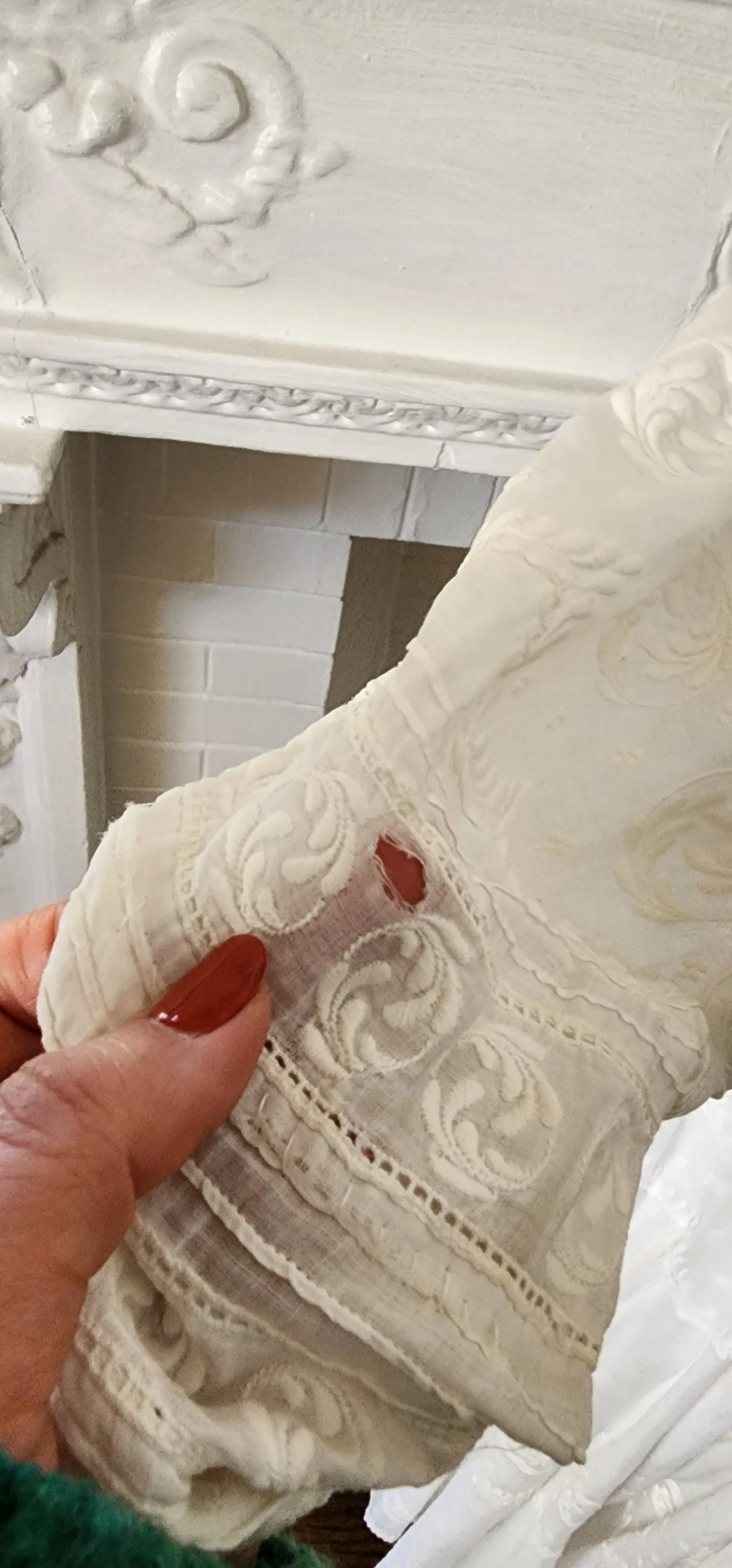 Antique Edwardian Lawn Dress / White Cotton Lace Embroidery AS IS