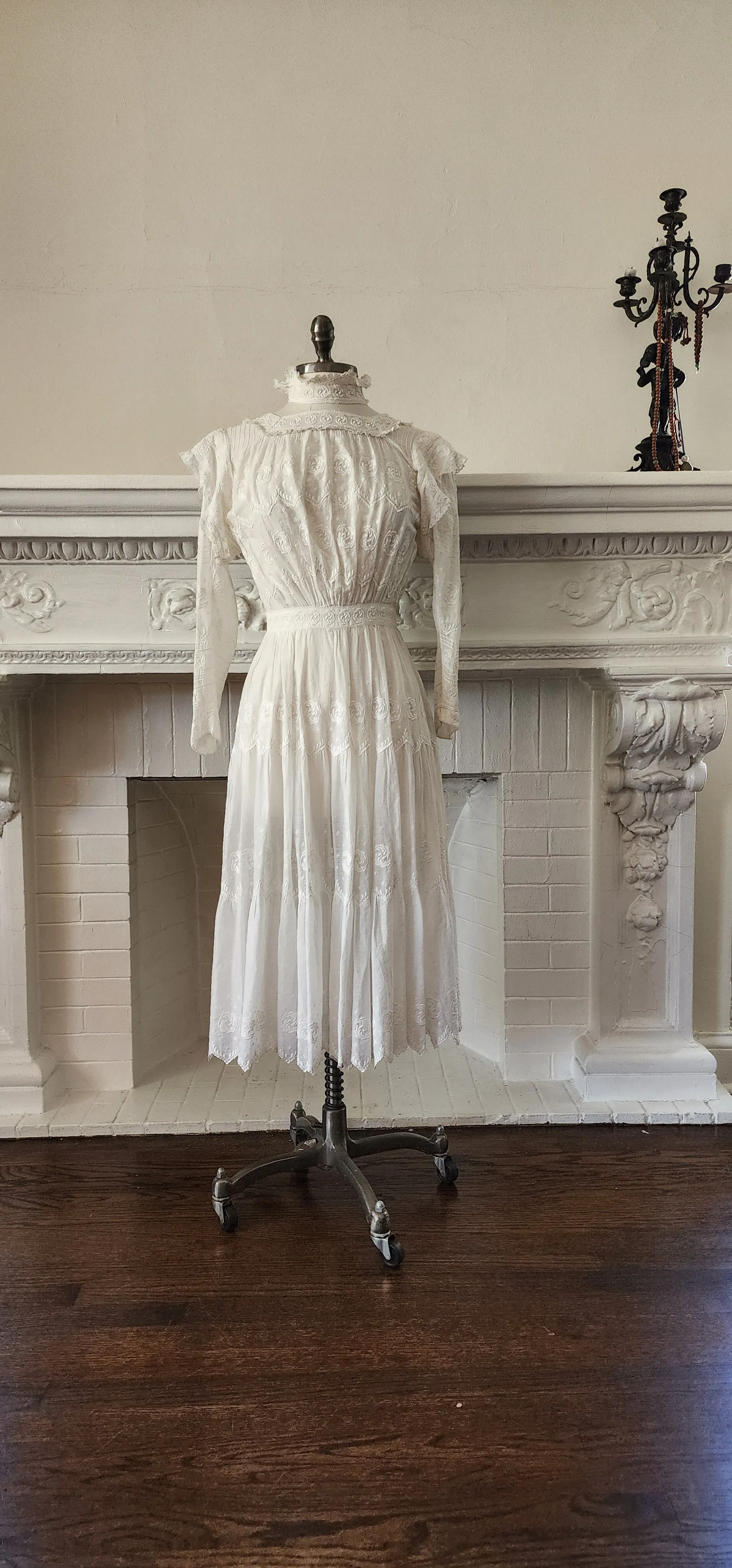 Antique Edwardian Lawn Dress / White Cotton Lace Embroidery AS IS