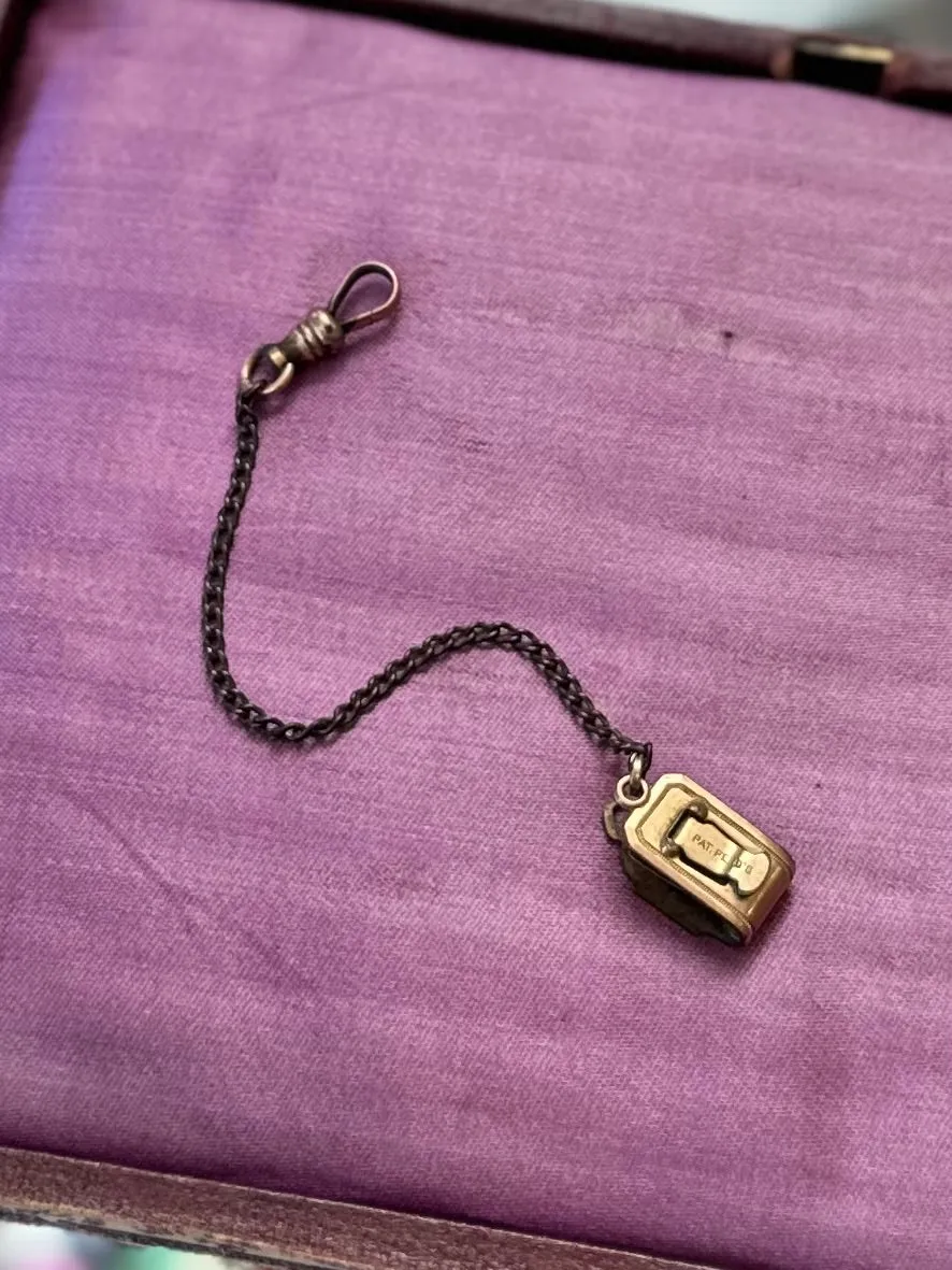 Antique Edwardian Pocket Watch Chain Vest Clip, Dog Clasp Gold Tone Safety Fob Attachment Patent Pending