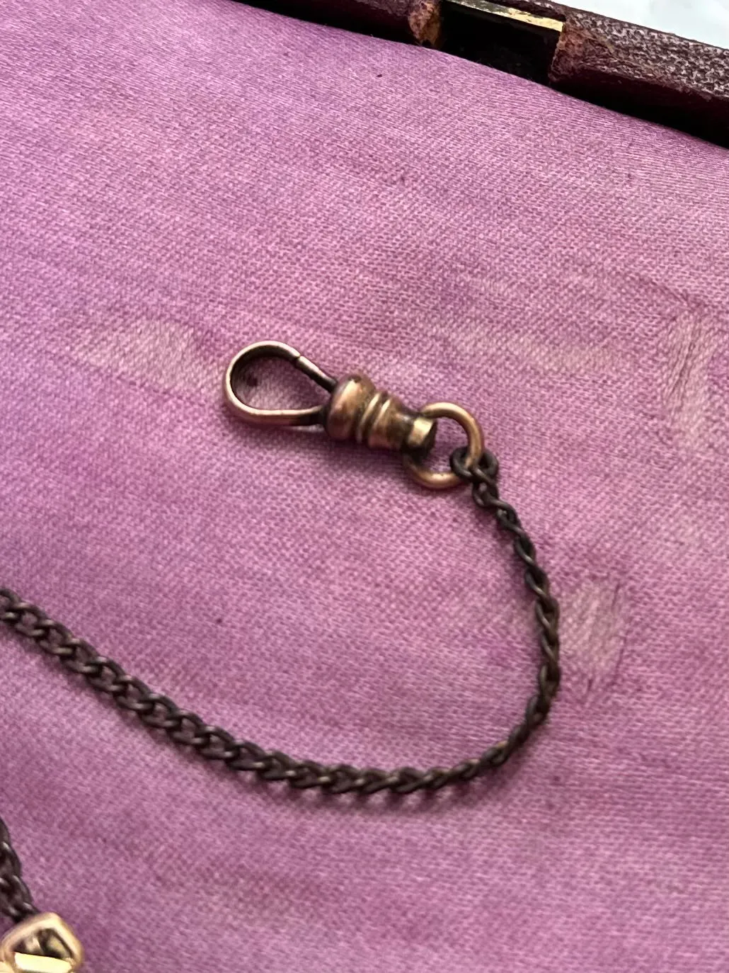 Antique Edwardian Pocket Watch Chain Vest Clip, Dog Clasp Gold Tone Safety Fob Attachment Patent Pending