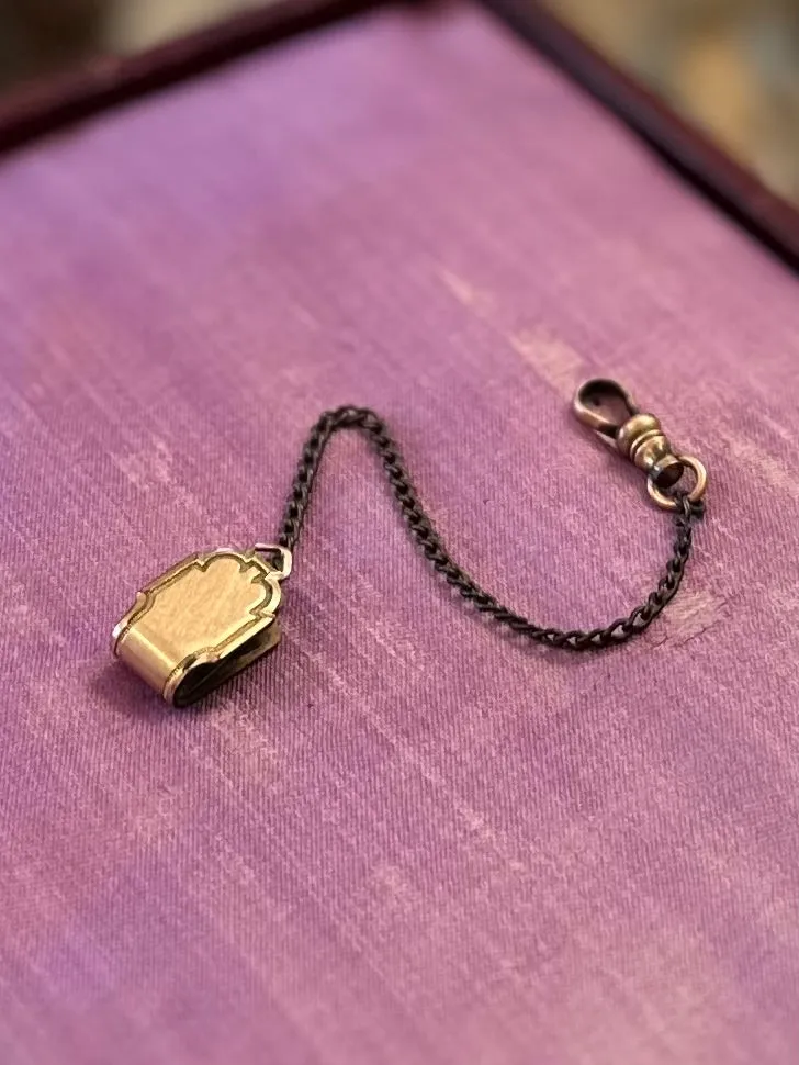 Antique Edwardian Pocket Watch Chain Vest Clip, Dog Clasp Gold Tone Safety Fob Attachment Patent Pending