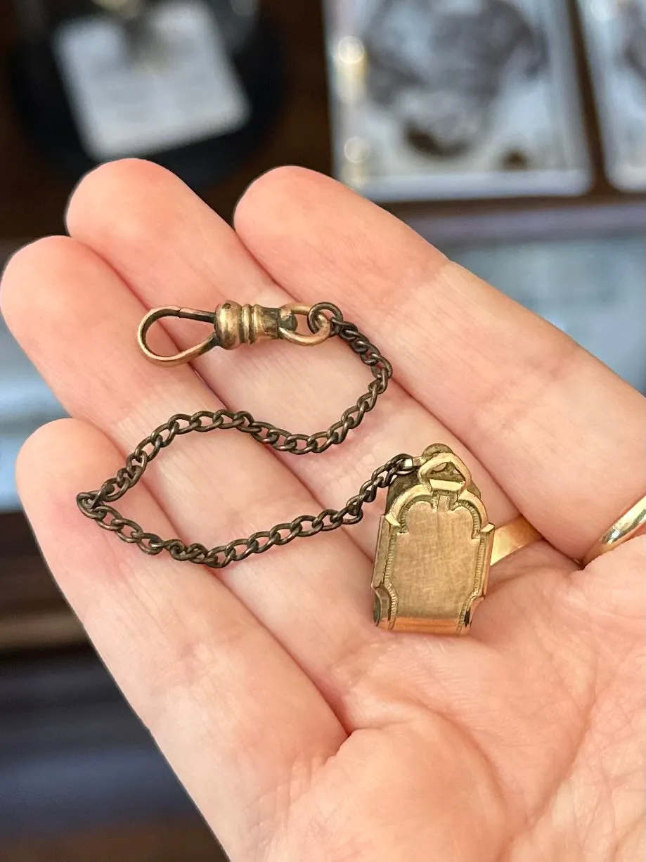 Antique Edwardian Pocket Watch Chain Vest Clip, Dog Clasp Gold Tone Safety Fob Attachment Patent Pending