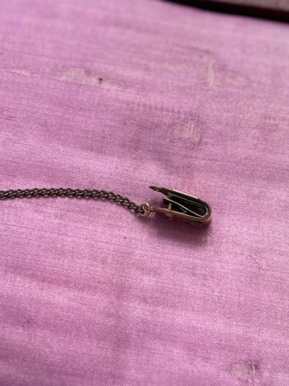 Antique Edwardian Pocket Watch Chain Vest Clip, Dog Clasp Gold Tone Safety Fob Attachment Patent Pending
