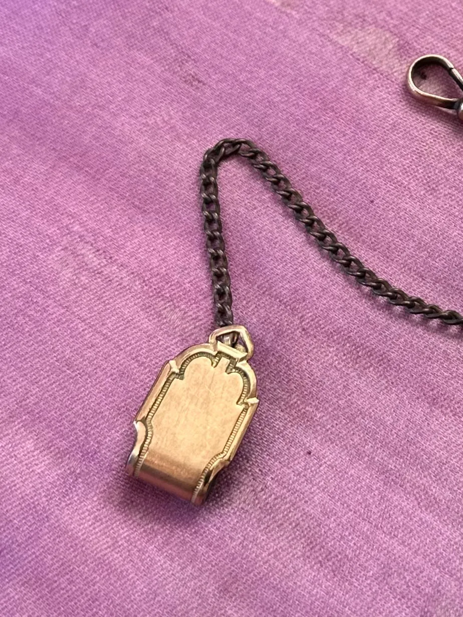 Antique Edwardian Pocket Watch Chain Vest Clip, Dog Clasp Gold Tone Safety Fob Attachment Patent Pending