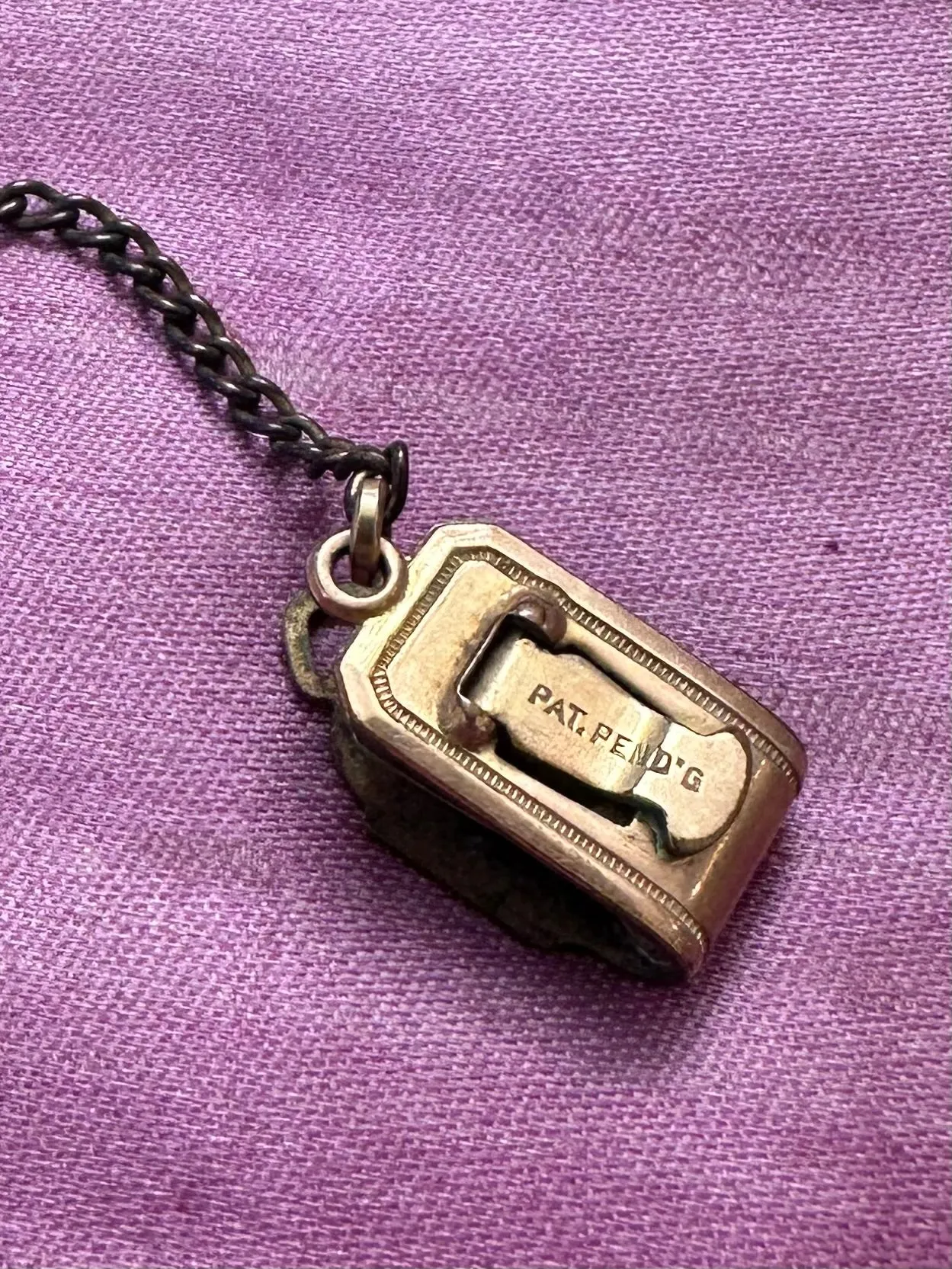 Antique Edwardian Pocket Watch Chain Vest Clip, Dog Clasp Gold Tone Safety Fob Attachment Patent Pending