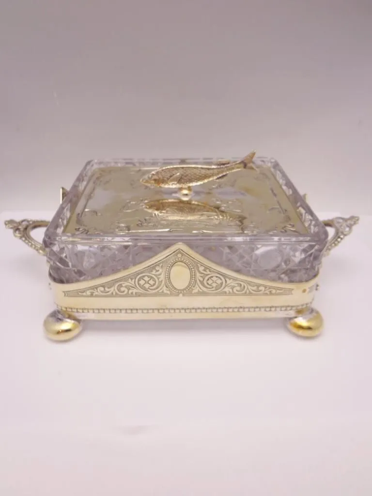 Antique English Crystal Silver Plate Sardine Dish