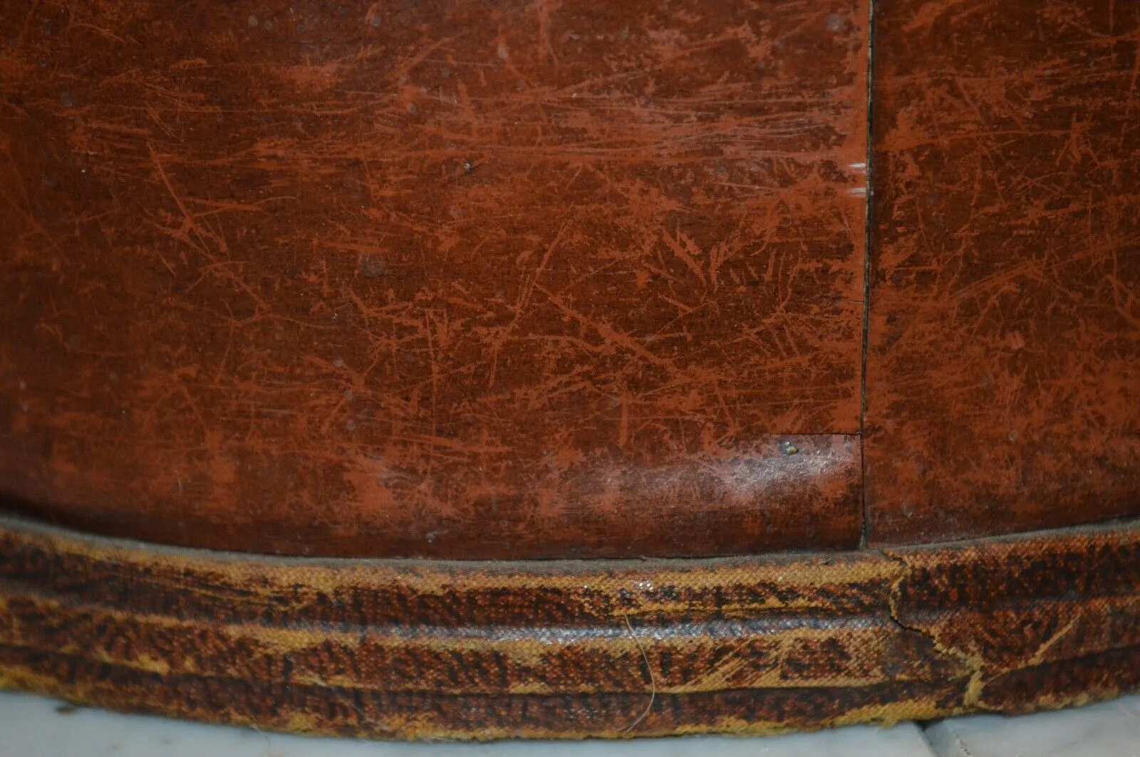 Antique English Embossed Leather Wastebasket Trash Can Arts and Crafts Style