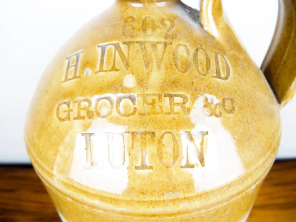 Antique English1 Gallon Crock Jug ~ H Inwood Grocer, Luton