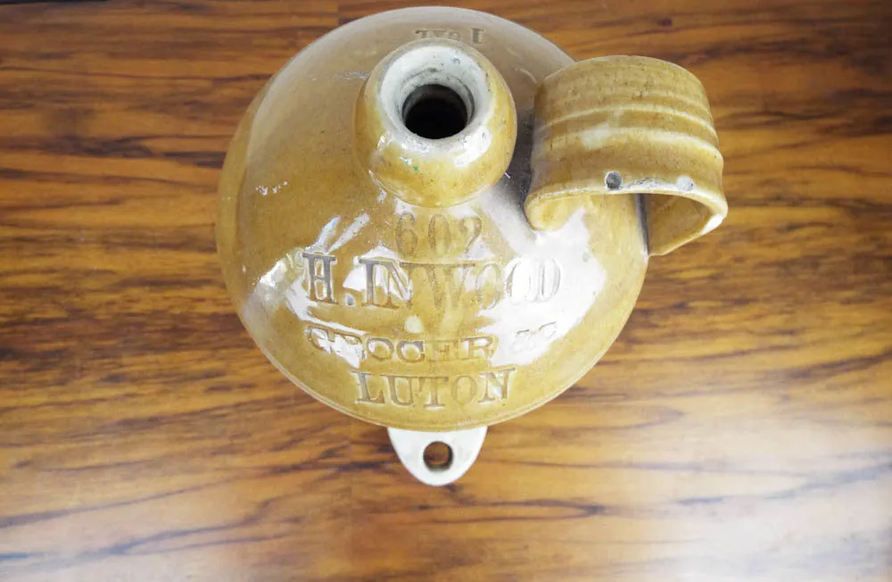 Antique English1 Gallon Crock Jug ~ H Inwood Grocer, Luton