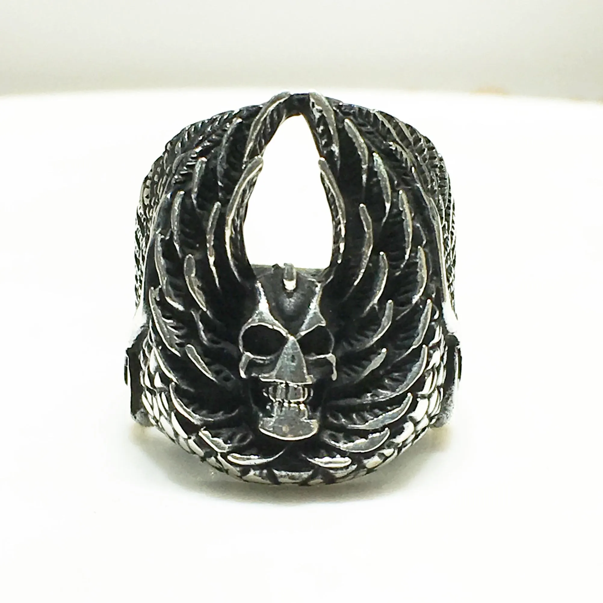 Antique-Finish Demon Head Ring (Silver)