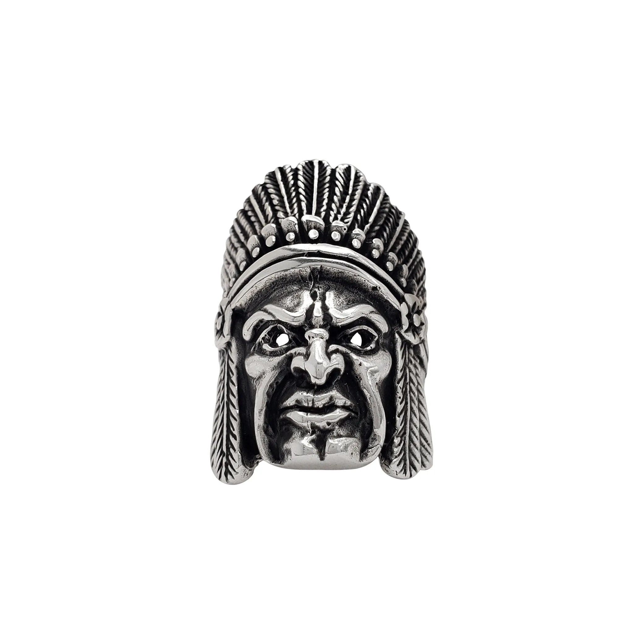 Antique-Finish Indian Head Chief Ring (Silver)