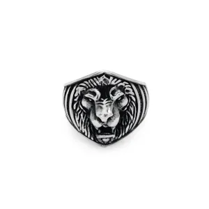 Antique Finish Lion Head Ring (Silver)