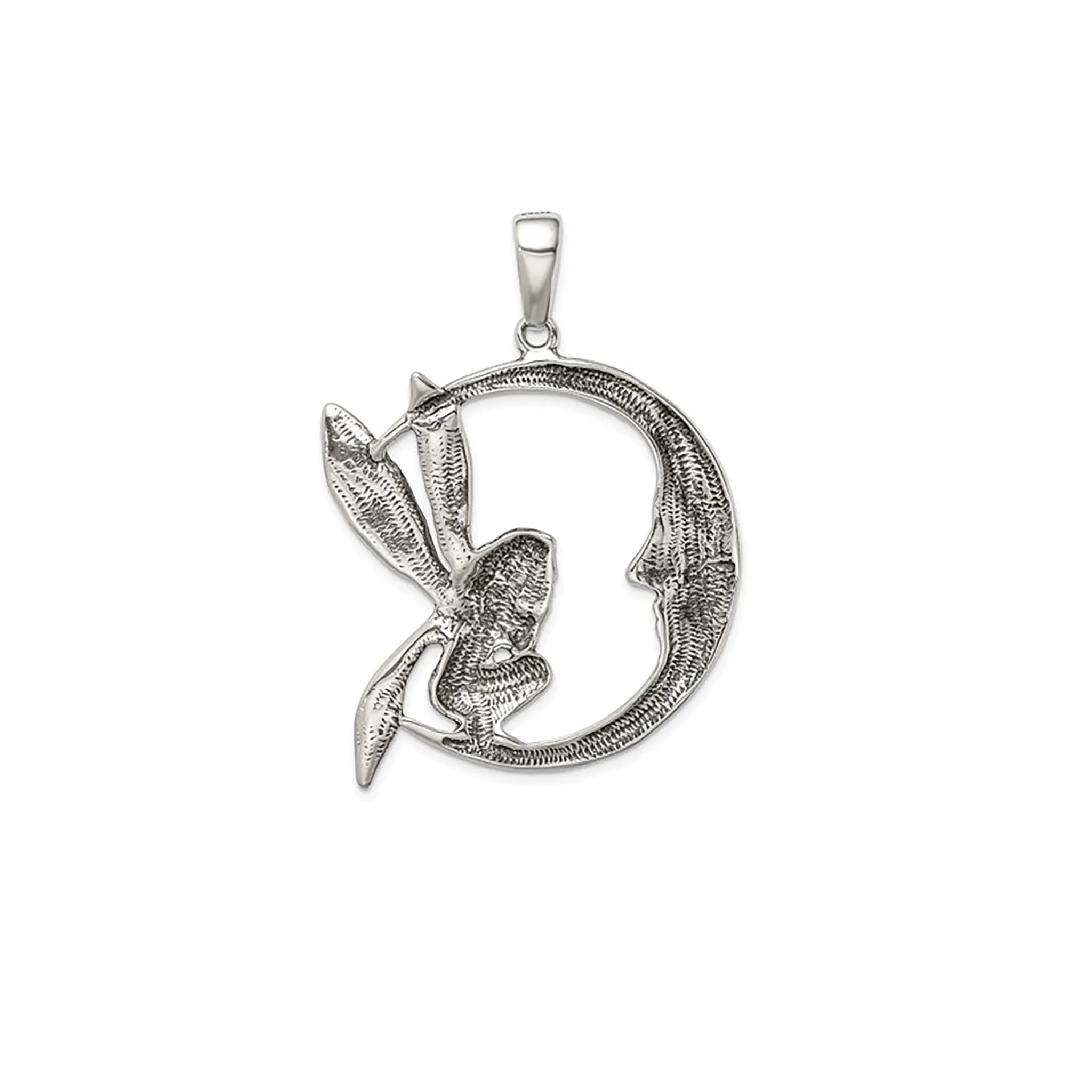 Antique-Finish Moon & Fairy Pendant (Silver)