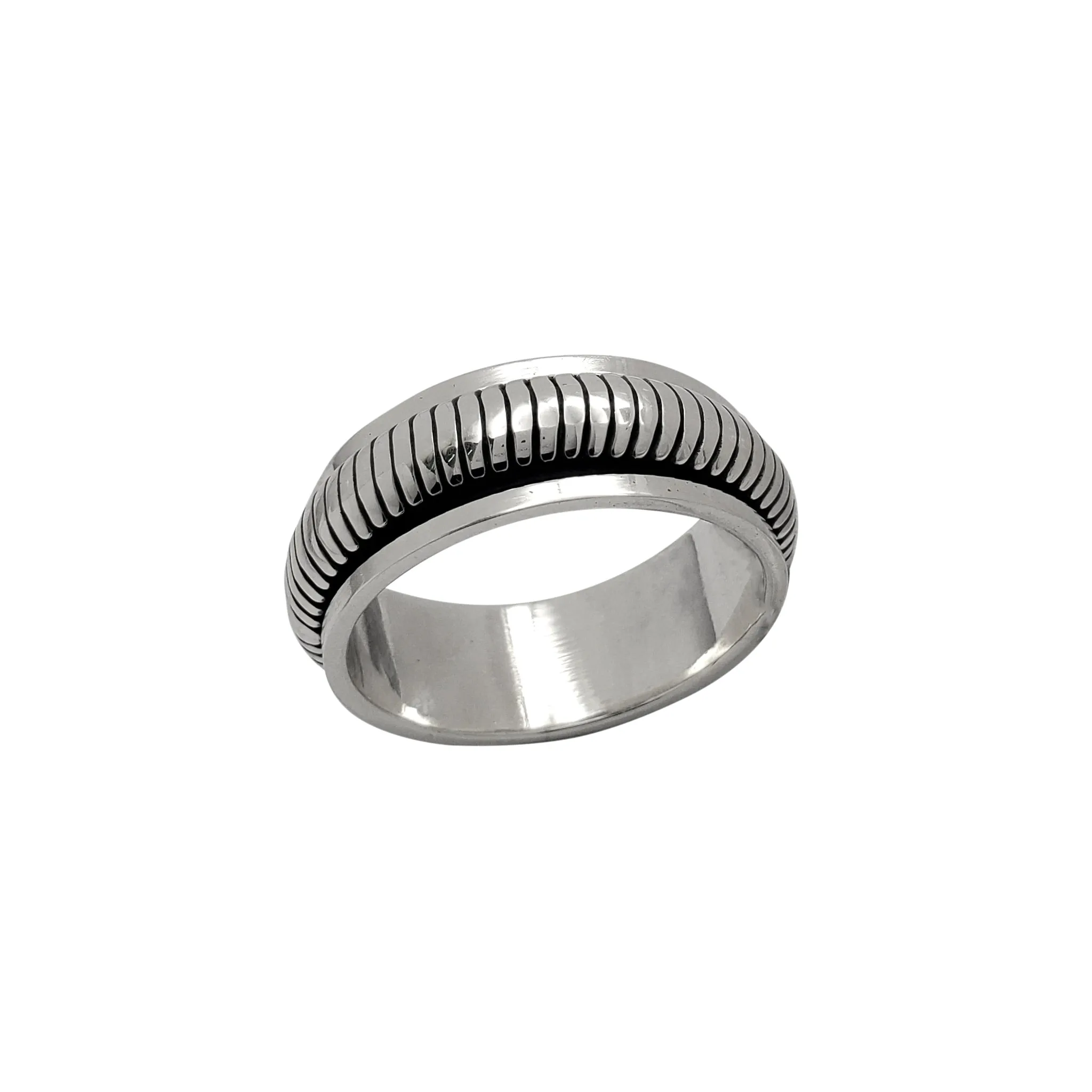 Antique Finish Rotating Snake Link Band Ring (Silver)