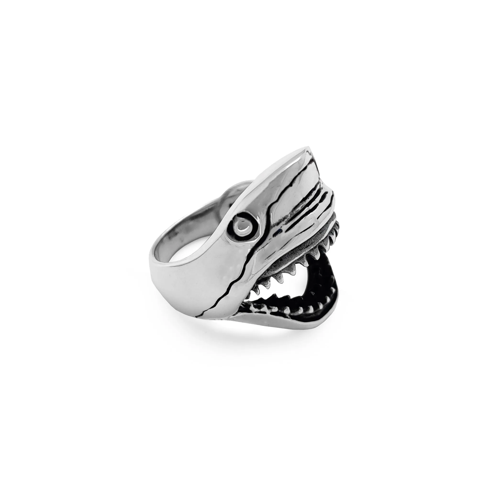Antique-Finish Shark Head Ring (Silver)