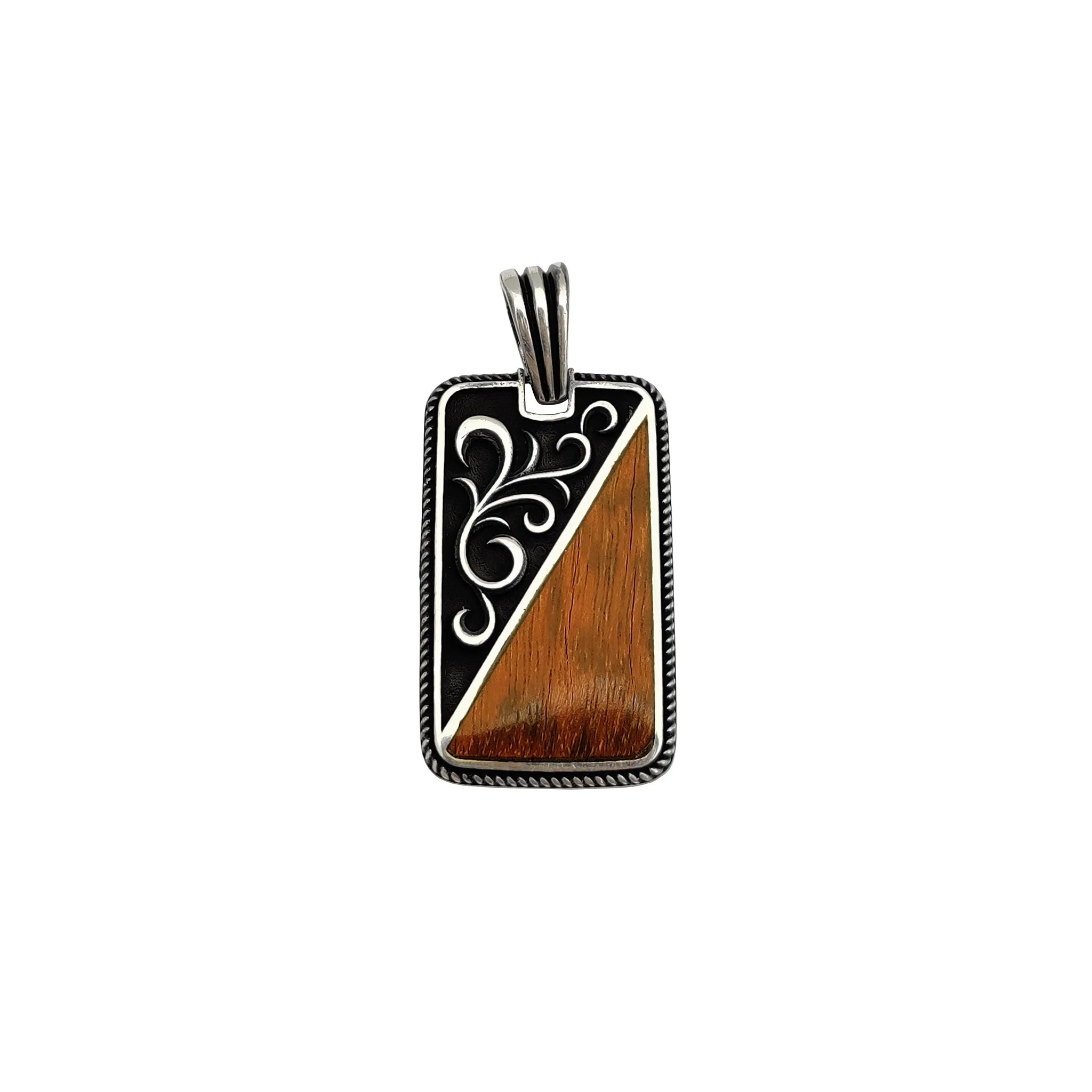 Antique-Finish Silver & Mahogany Dog Tag Pendant